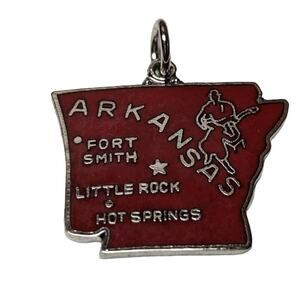 Arkansas AR Vintage 50 State Souvenir Silvertone Enamel Bracelet Charm Metallic